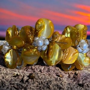 Shell and pearl cuff bracelet